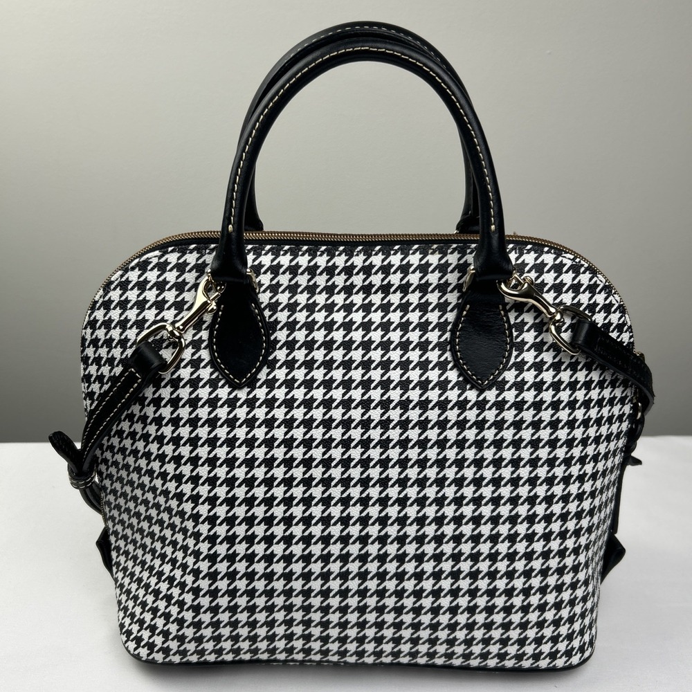 NWT Dooney Bourke Black White Houndstooth Domed Zip Zip Satchel Handbag Purse - Picture 3 of 16